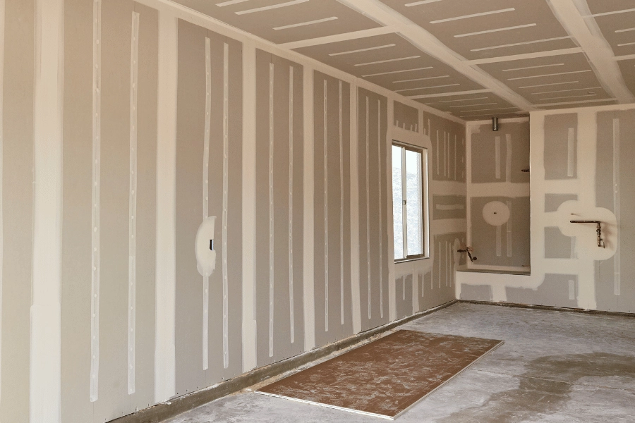 Drywall hung up in the basement