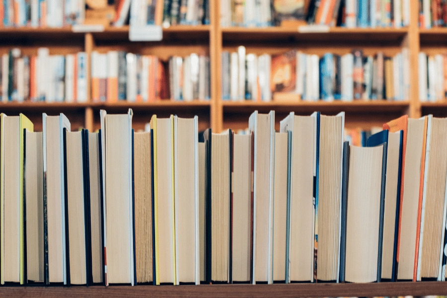 books lined up at a school library