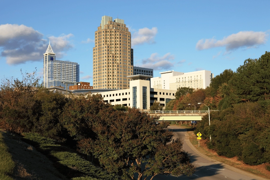 Downtown Raleigh, NC, skyline overlooking the city