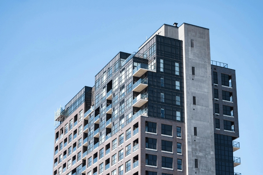 Large high-rise apartment complex with balconies