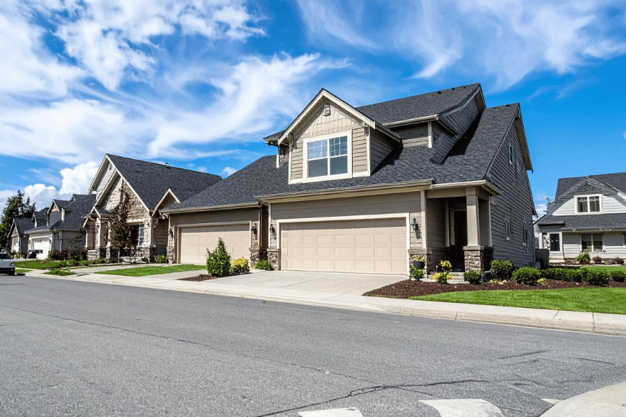 suburban single-family homes in a new neighborhood