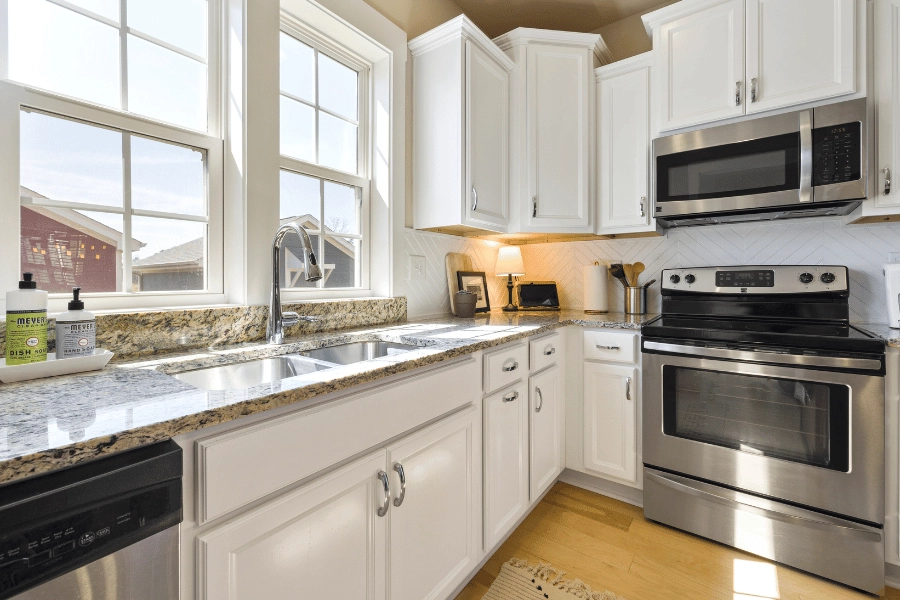 clean kitchen in a single-family home with brand new appliances