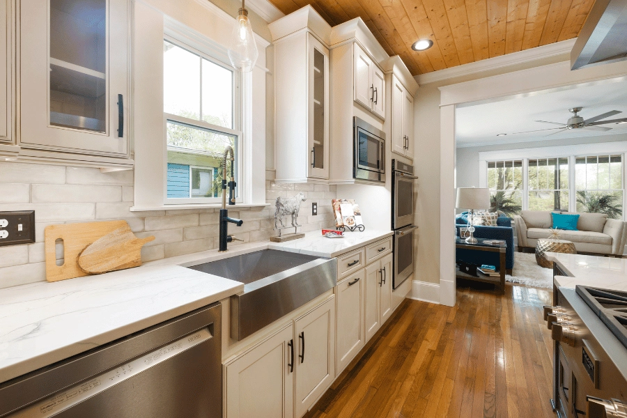 clean and staged kitchen with stainless steel appliances