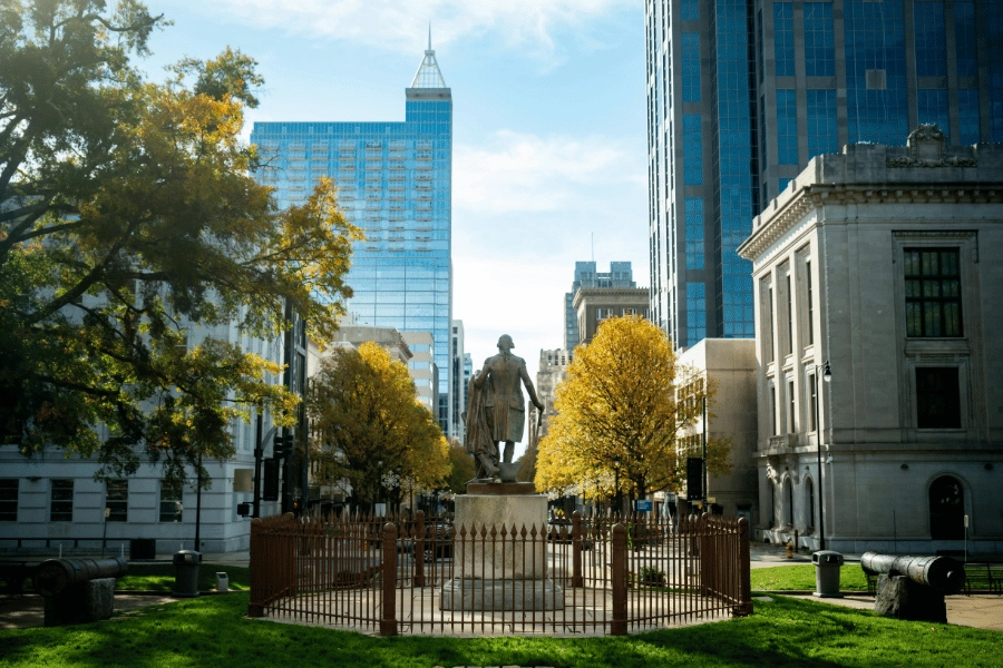 historic George Washington statue in downtown Raleigh, NC 