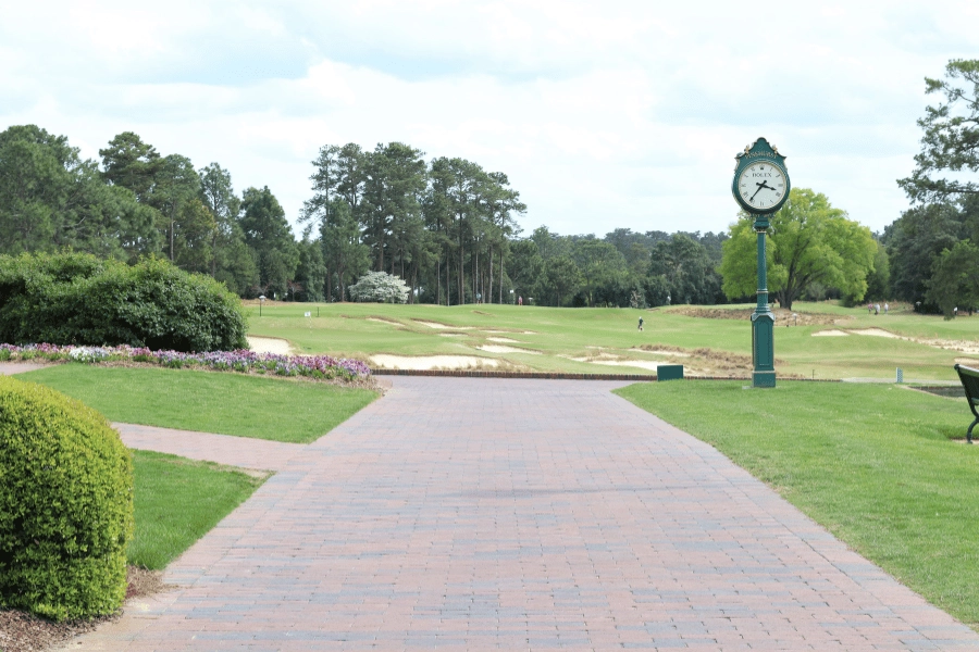 famous golf course and clock in Pinehurst, NC
