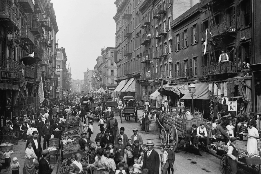 black and white photo of the New York City city streets in the 1920s