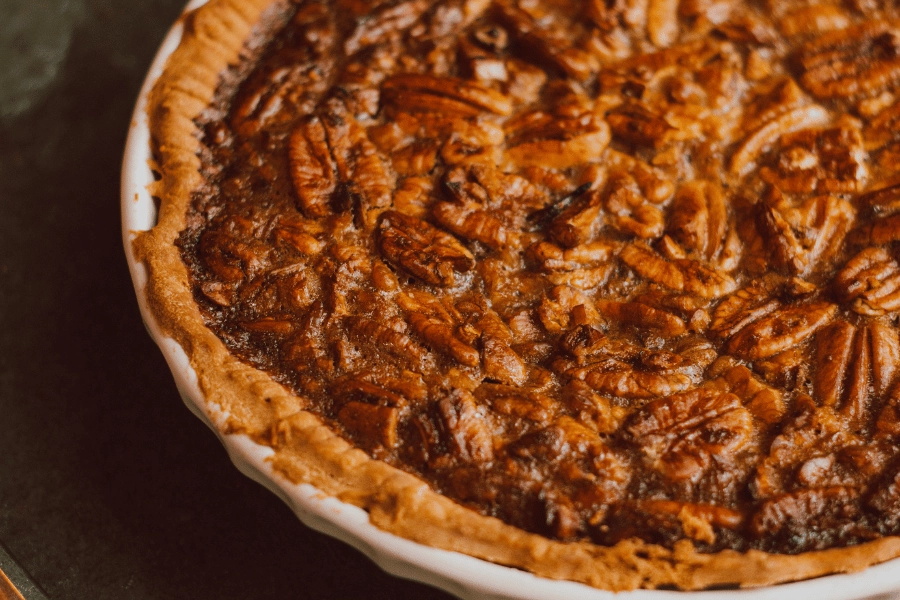 freshly made pecan pie with homemade crust