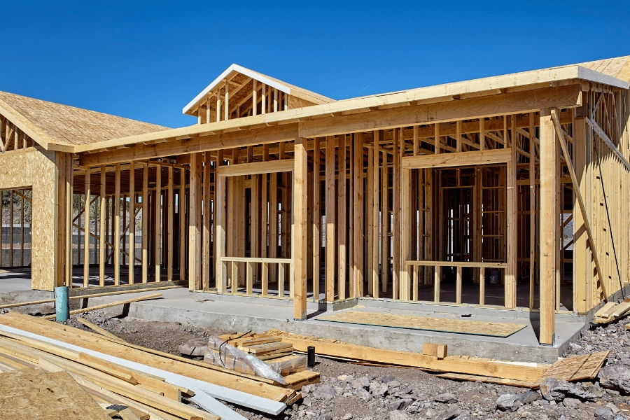 wood framing of new construction single-family home 